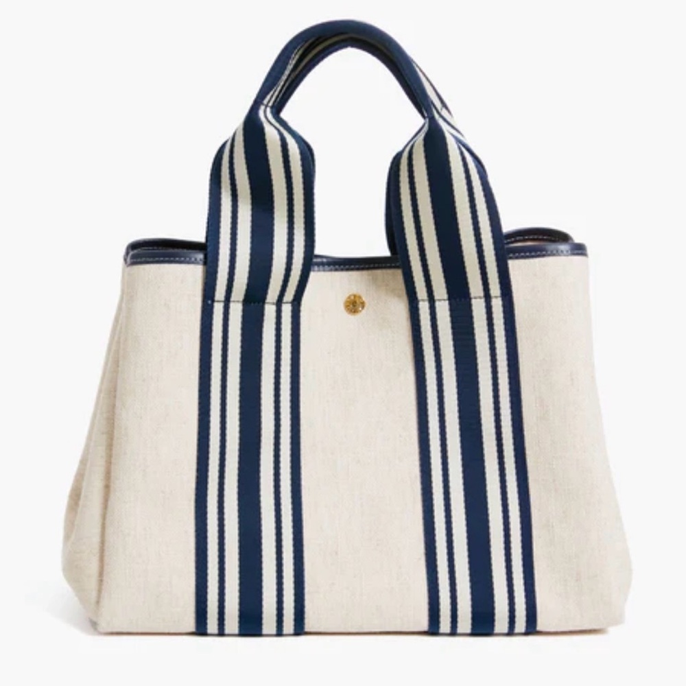 Canvas Tote Bag with Navy Striped Handles